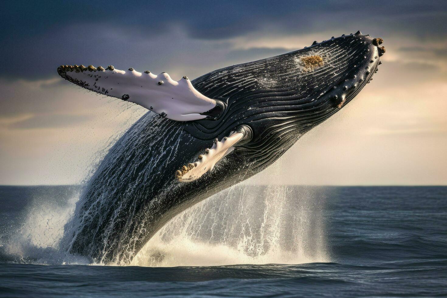 AI generated Whale swimming in the Blue Ocean, Underwater scene. 3d render, Sperm whale swimming underwater, AI Generated photo