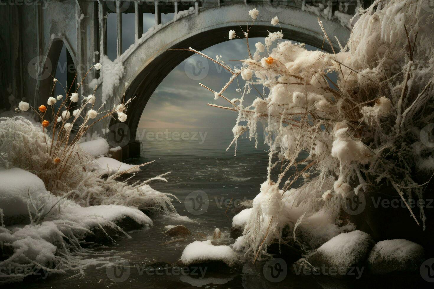 AI generated Snowy Bridges - Generative AI photo