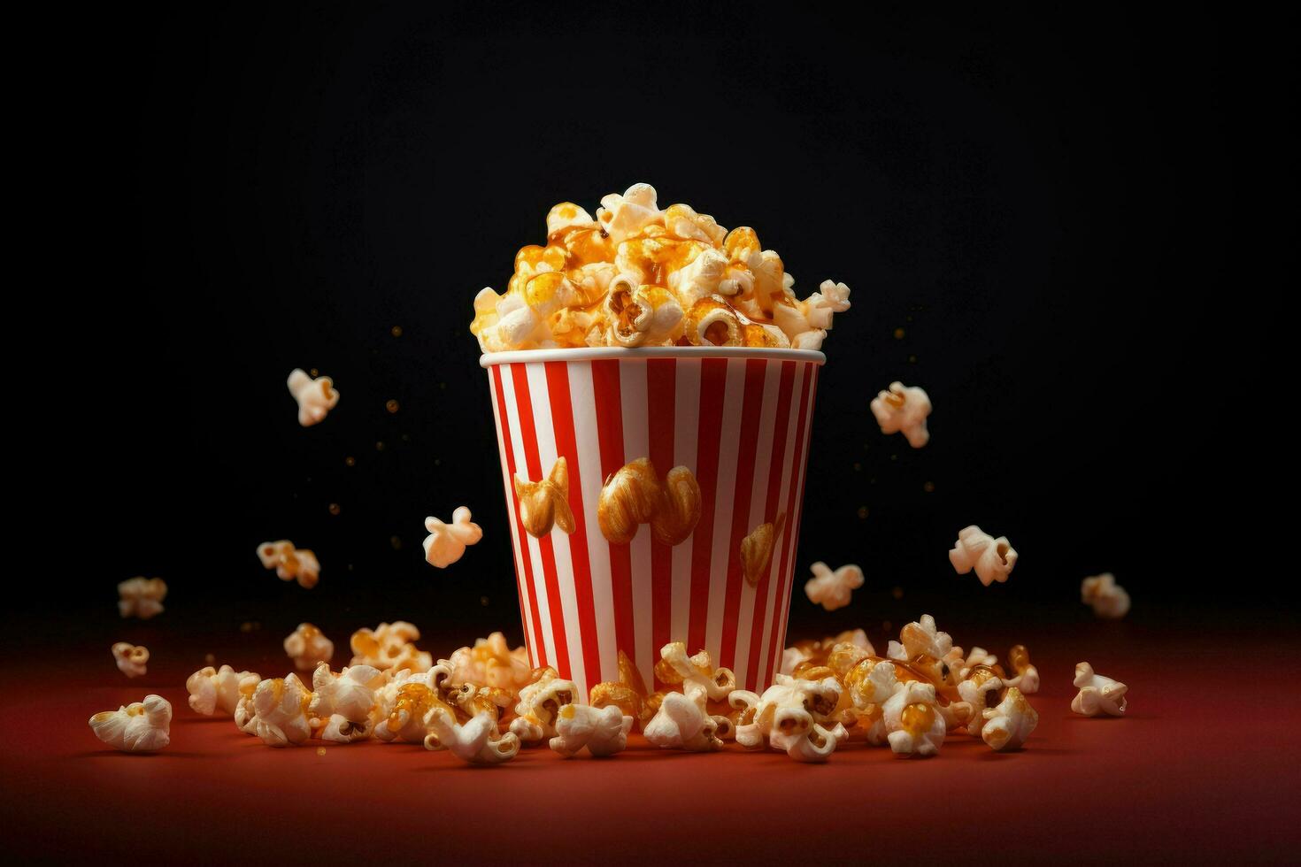 AI generated View of 3d cup of Cinema Popcorn, a bucket of popcorn on a yellow background . Ai generated photo