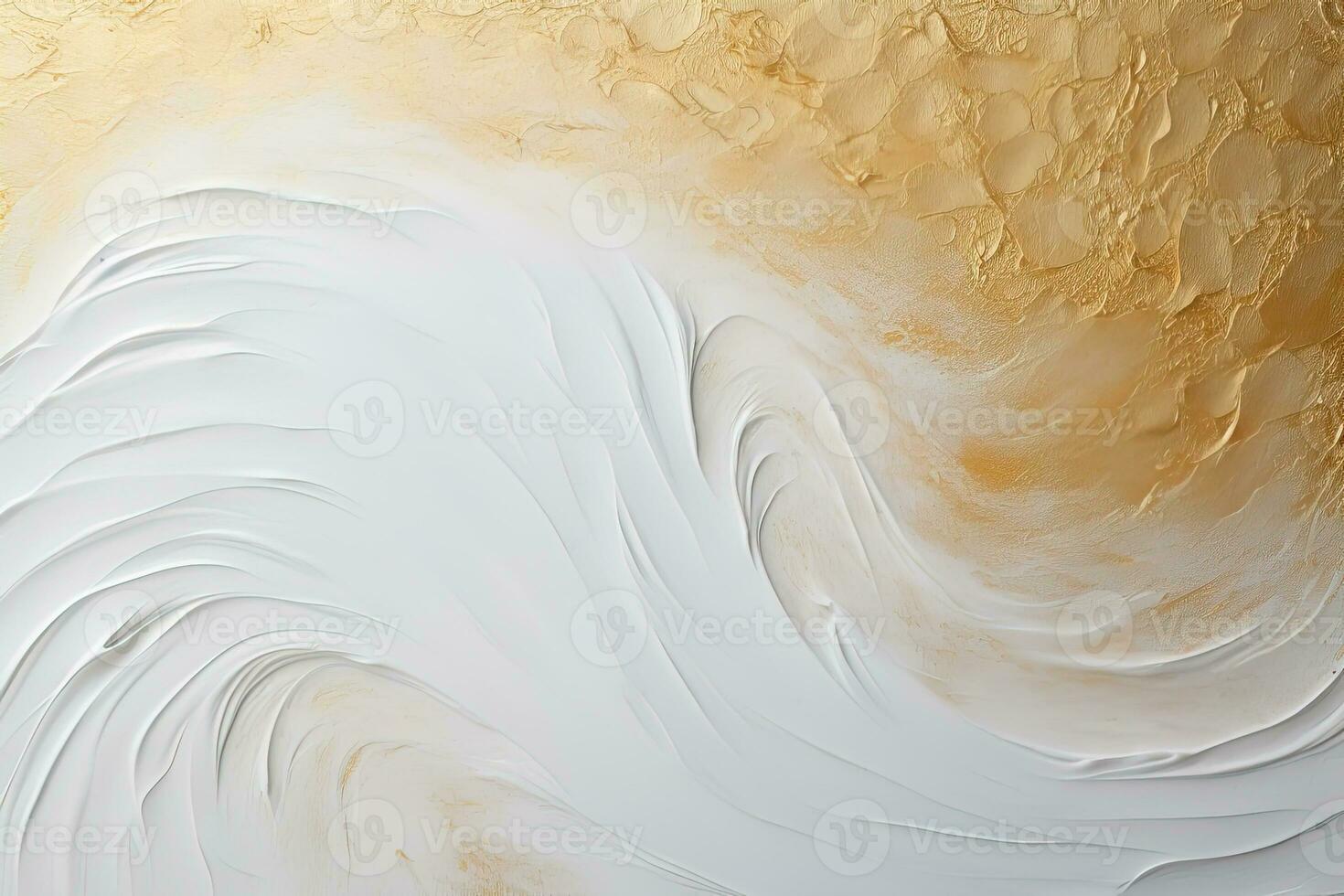 AI generated white and gold abstract oil painting on canvas, acrylic texture background, rough brushstrokes of paint photo