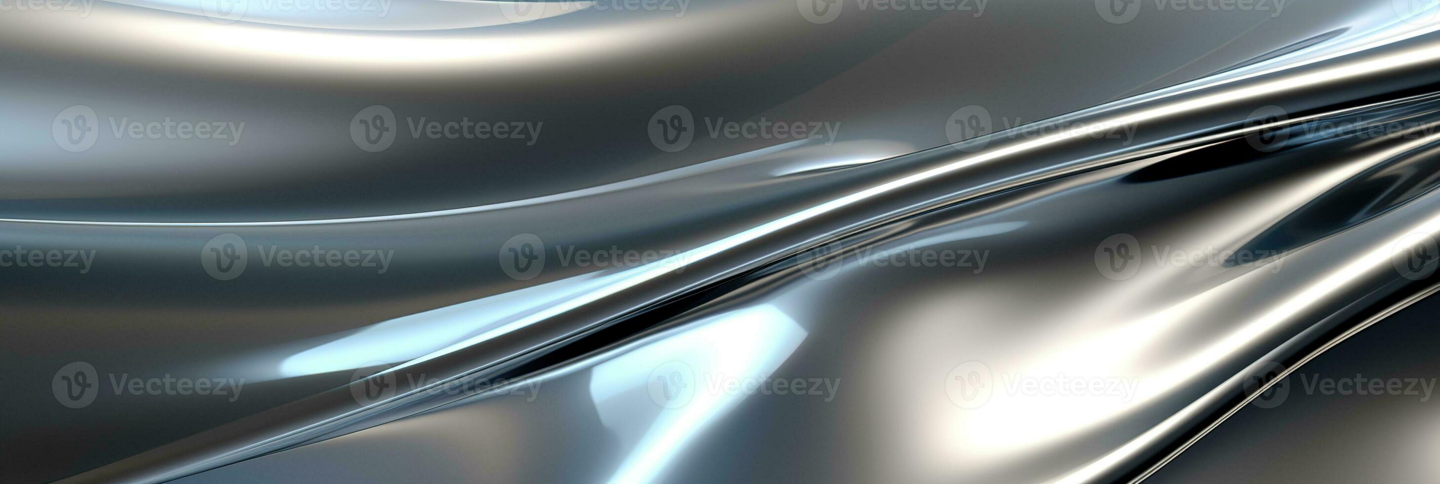 AI generated steel abstract glossy surface of silver or aluminum metal wave texture banner, smooth chrome metallic background photo
