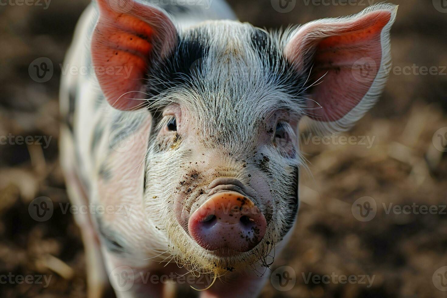 AI generated Close up portrait of a cute young colored spotted domestic pig photo