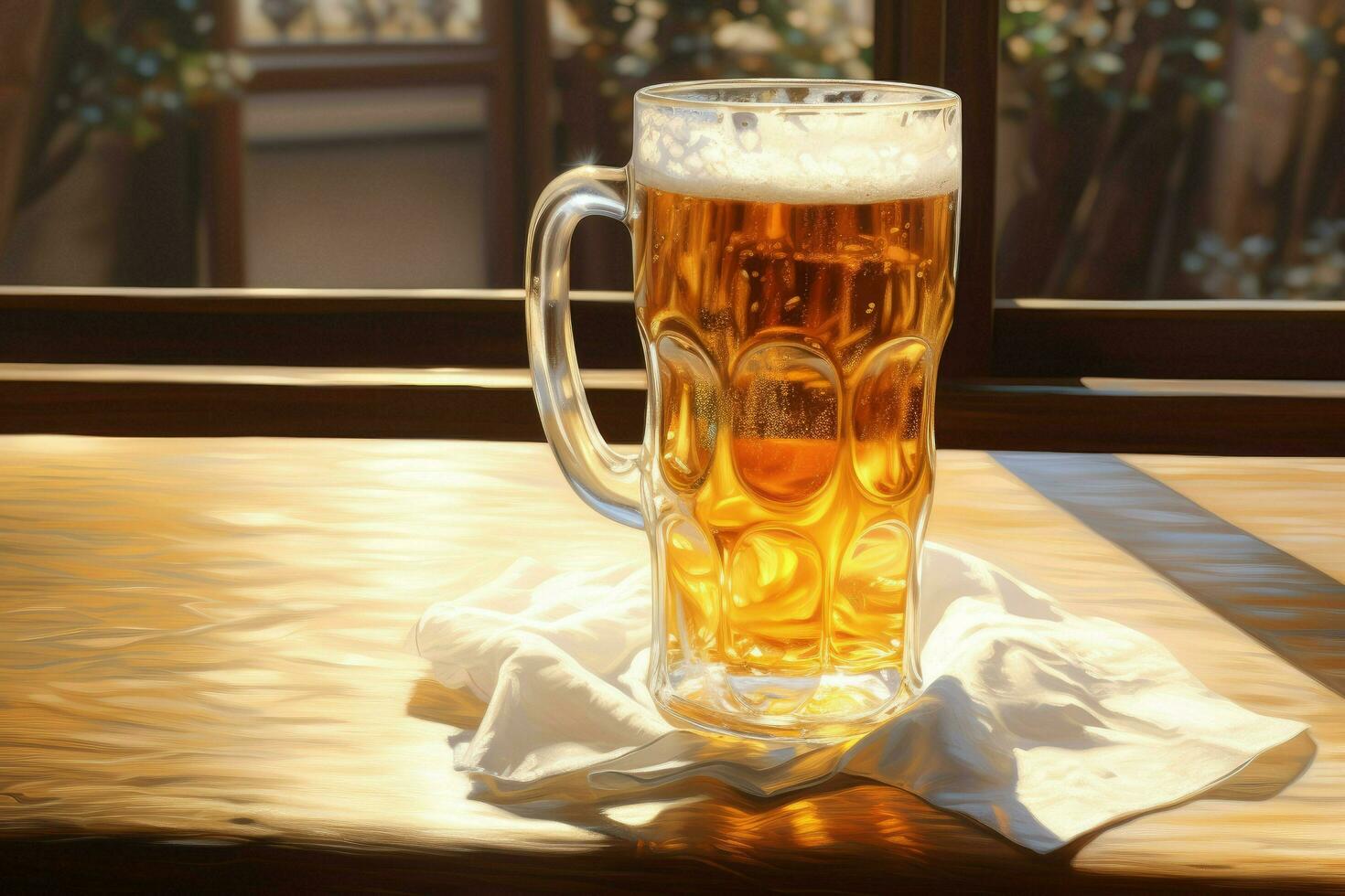 AI generated A glass of beer on a wooden table at night, A glass of beer on a Wooden table. Ai generated photo
