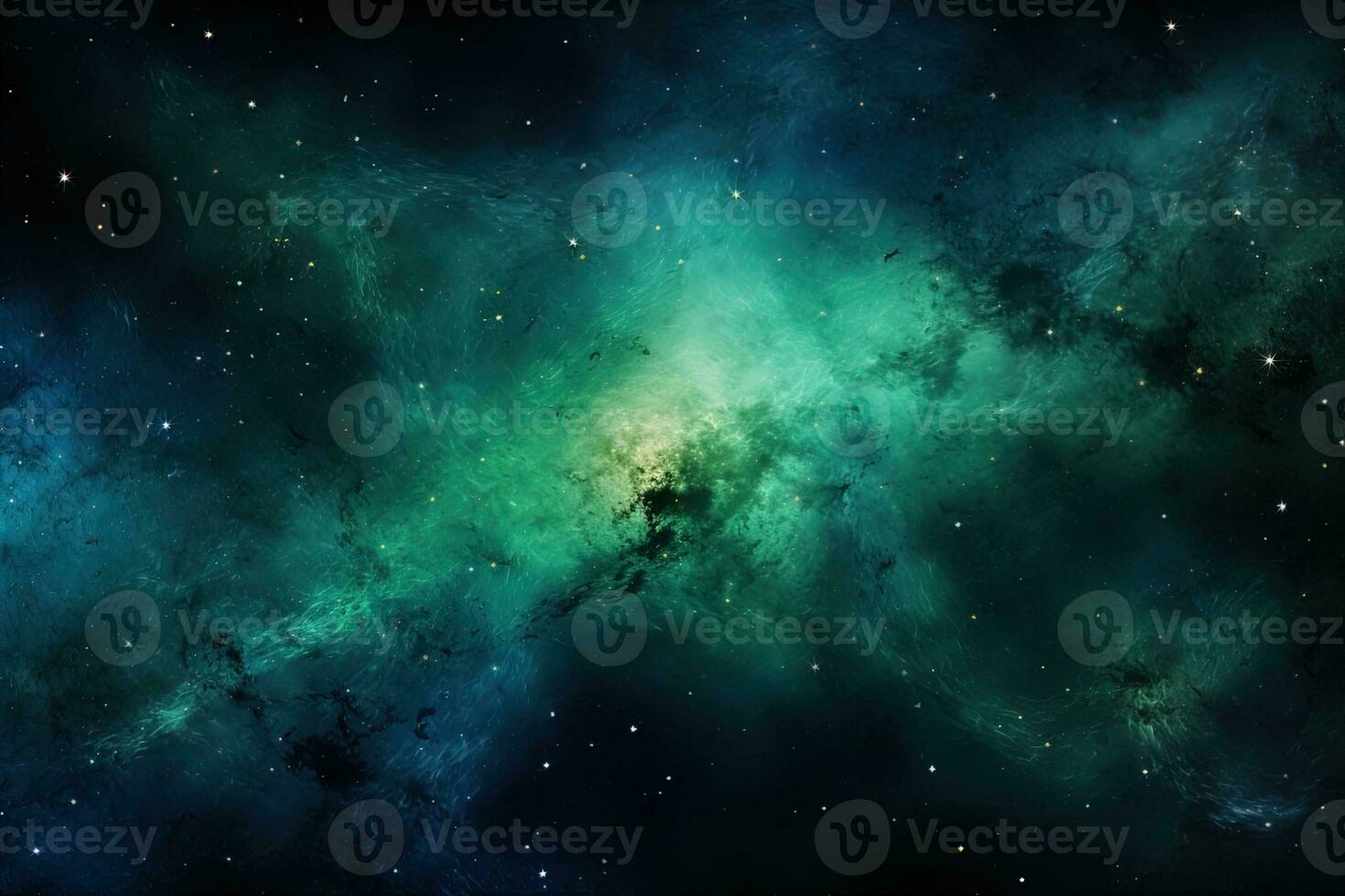 AI generated abstract space background nebula galaxy, universe in green and blue colors photo