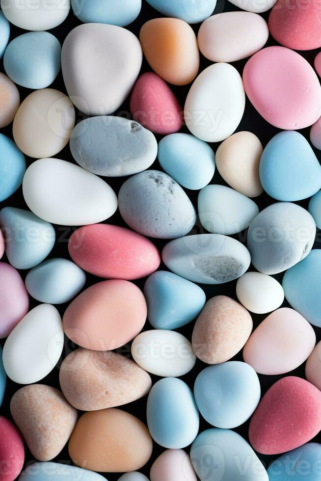 AI generated vertical pebbles texture background, closeup pastel colors smooth stones photo