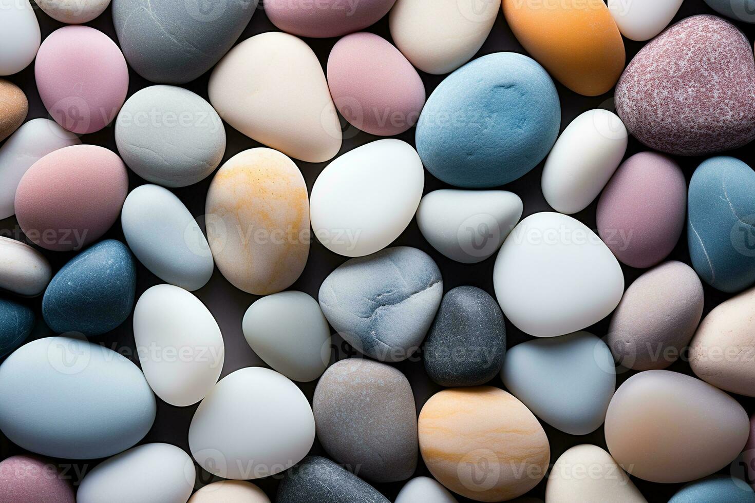 AI generated pebbles texture background, closeup pastel colors smooth stones photo