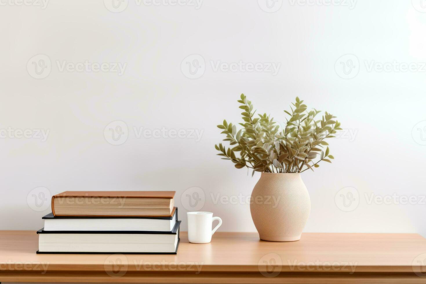 AI generated A desk plant with a stack of books on a table. Generative AI photo