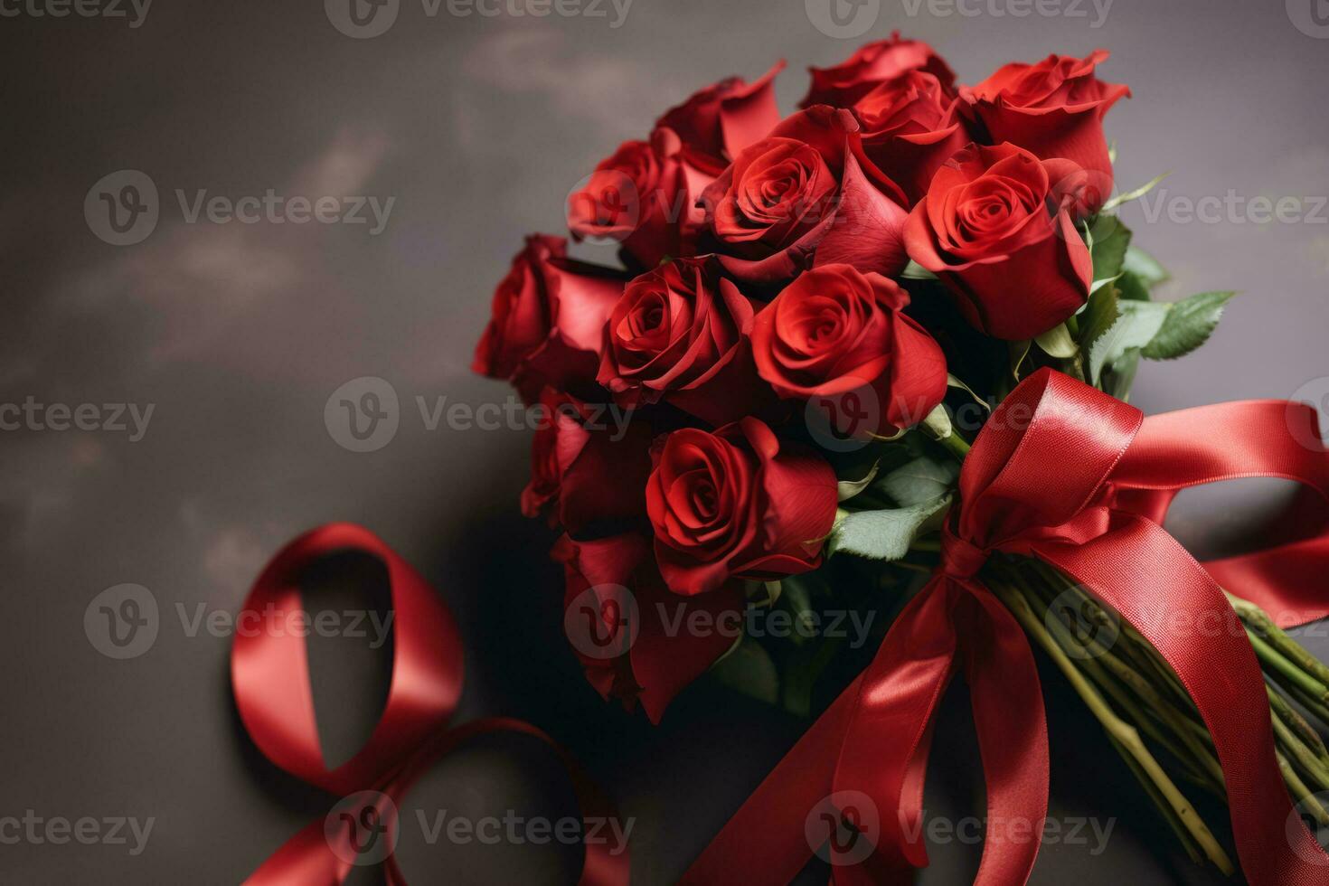 AI generated Bouquet of red roses tied with a red ribbon. Generative AI photo