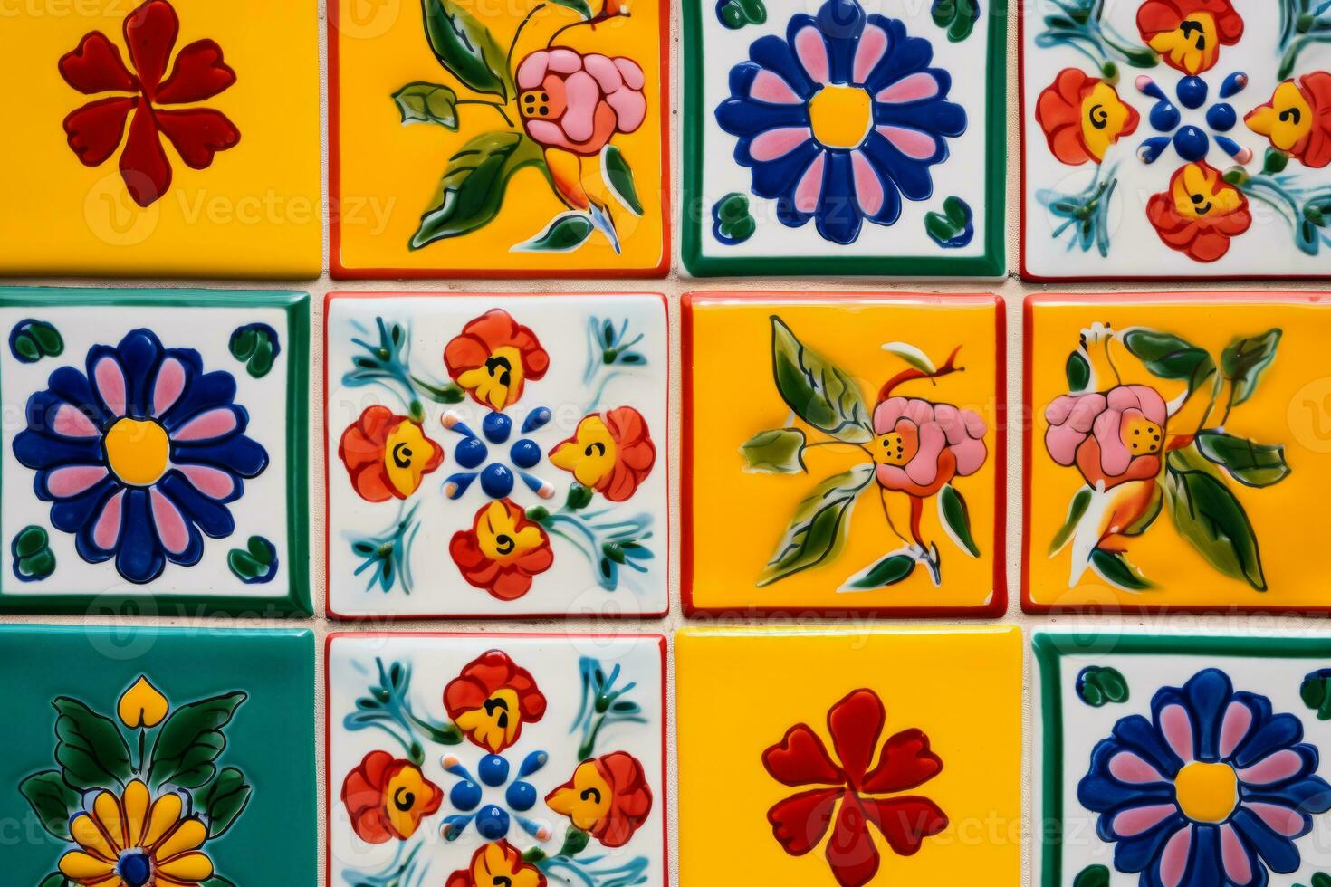 AI generated Multicolored bright patterned ceramic tiles. Generative AI photo