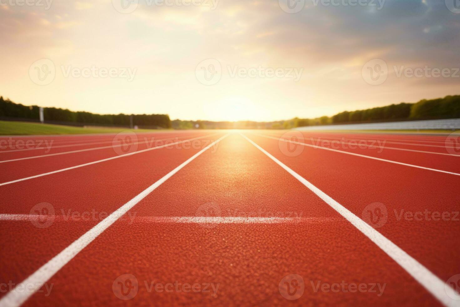 AI generated Running track in the stadium. Rubber coating. Smooth surface ready for runners. Generative AI photo