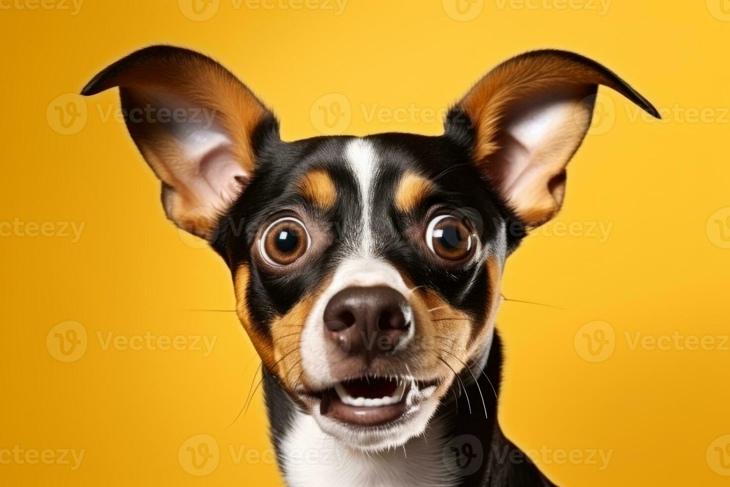 AI generated Funny dog with surprised expression. Puppy looks intimidated and surprised. Generative AI photo