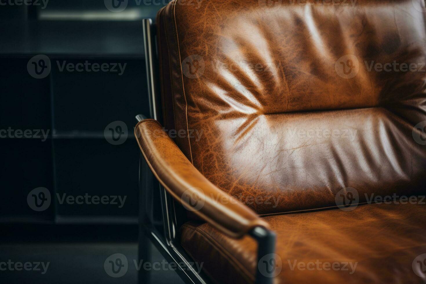 AI generated Vintage leather brown chair in a modern minimalistic interior. Generative AI photo