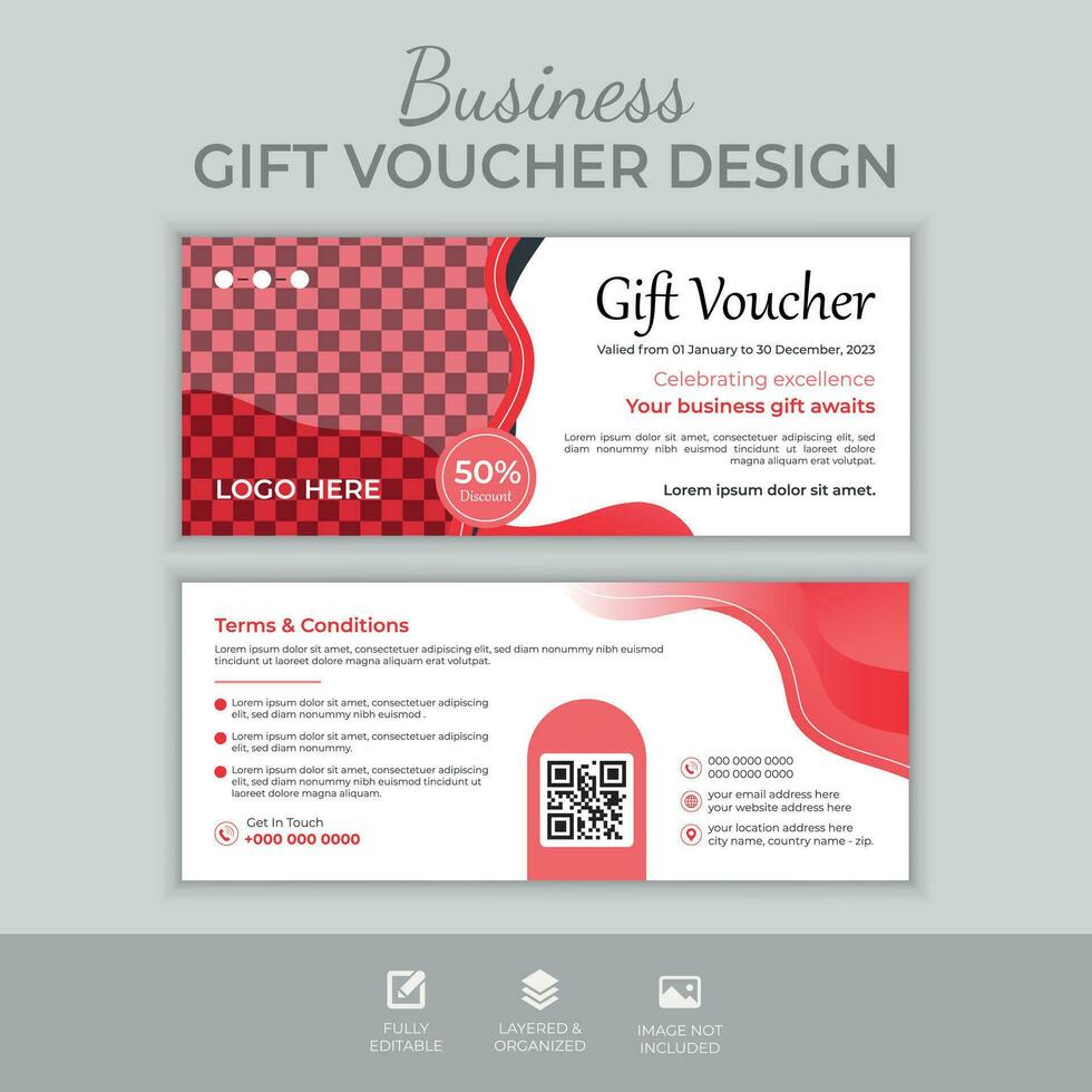 Business Gift Voucher Template with clean and modern pattern color gift box, Vector illustration, creative business voucher template, Background design coupon, invitation, currency.