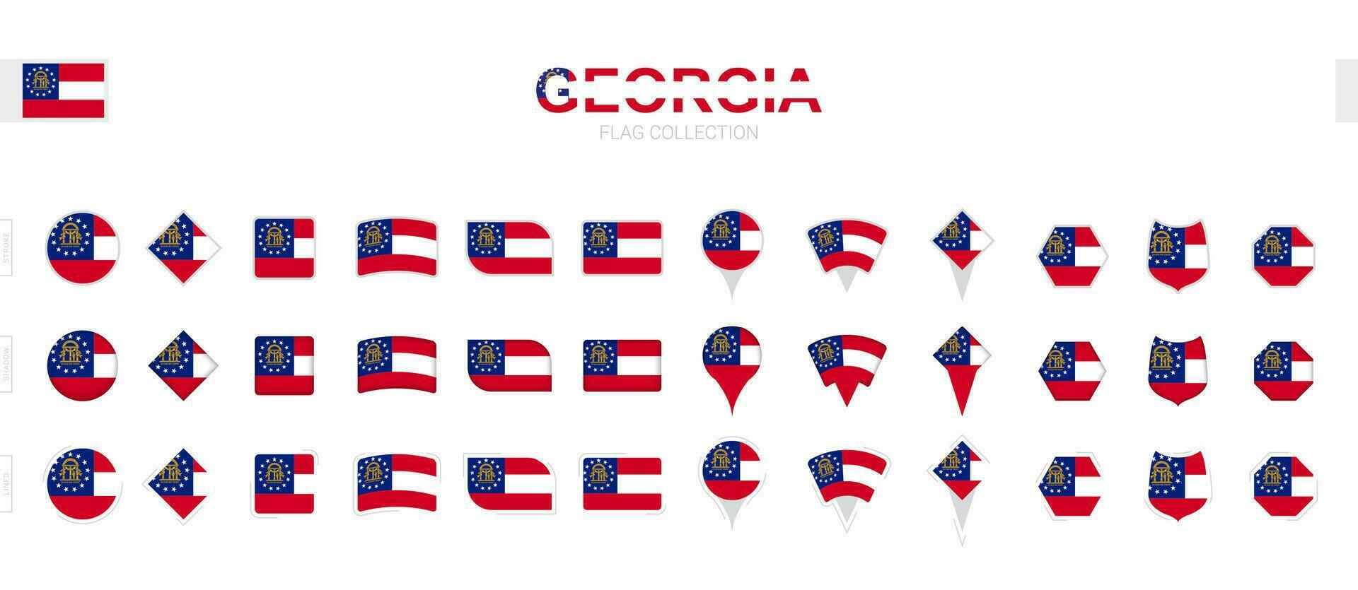 Large collection of Georgia flags of various shapes and effects. vector