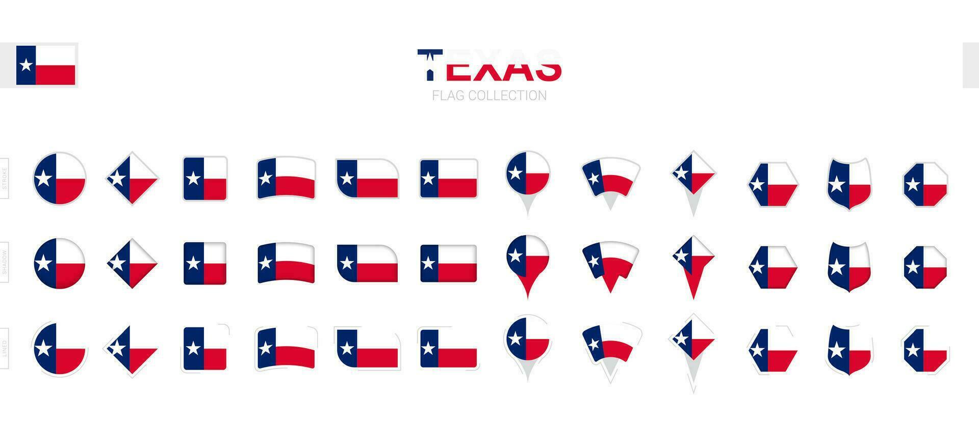 Large collection of Texas flags of various shapes and effects. vector