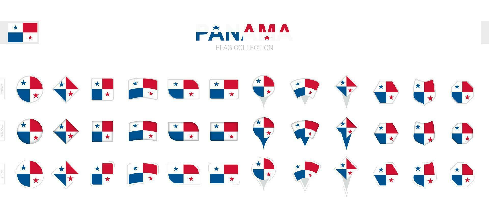 Large collection of Panama flags of various shapes and effects. vector