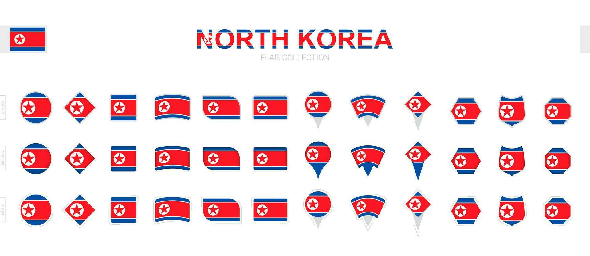 grande colección de norte Corea banderas de varios formas y efectos vector