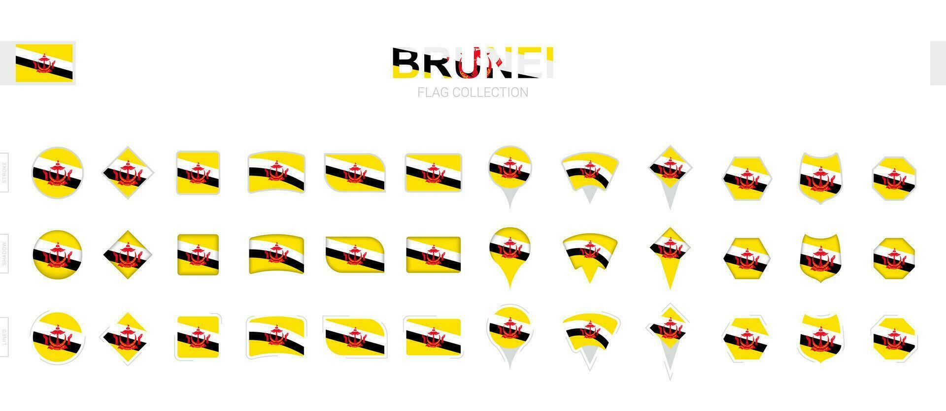 grande colección de Brunei banderas de varios formas y efectos vector