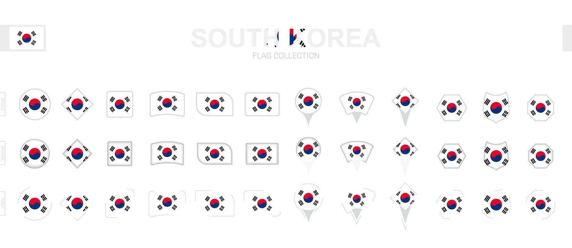 grande colección de sur Corea banderas de varios formas y efectos vector