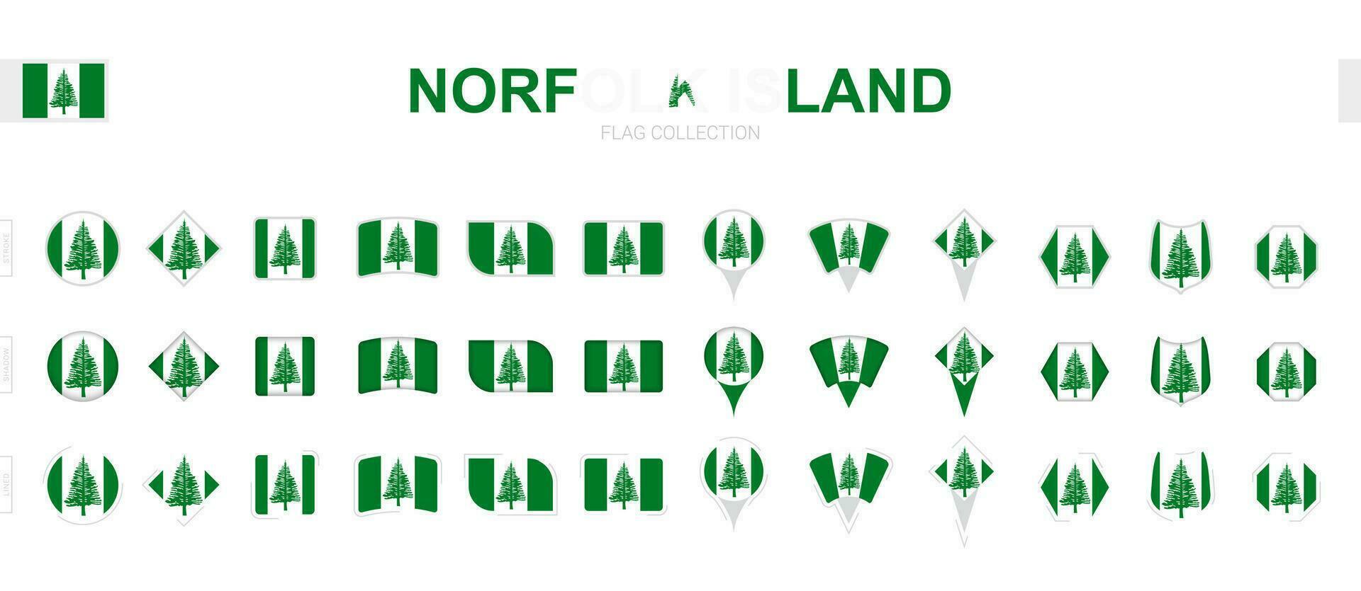 Large collection of Norfolk Island flags of various shapes and effects. vector