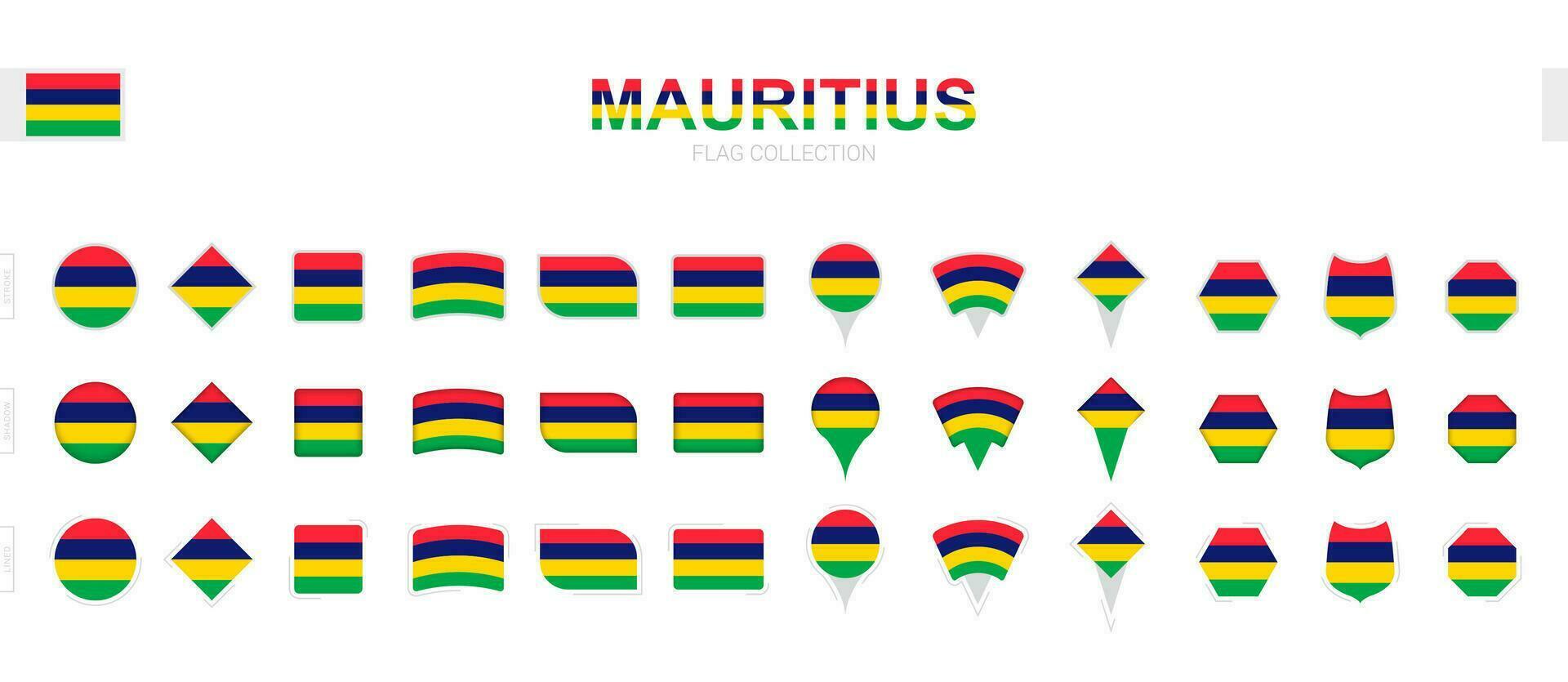 grande colección de Mauricio banderas de varios formas y efectos vector
