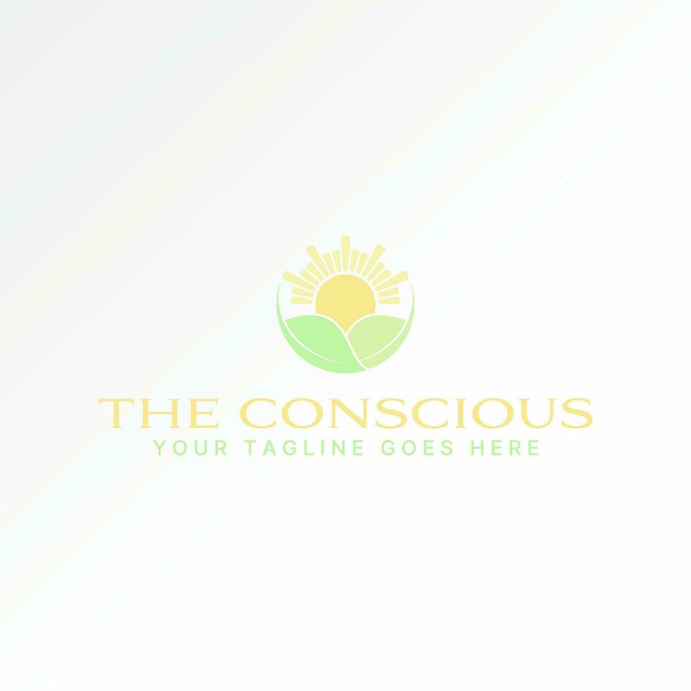 Logo design graphic concept creative vector premium stock unique leaves with sunrise like sunflower morning. Related nature health care fresh therapy
