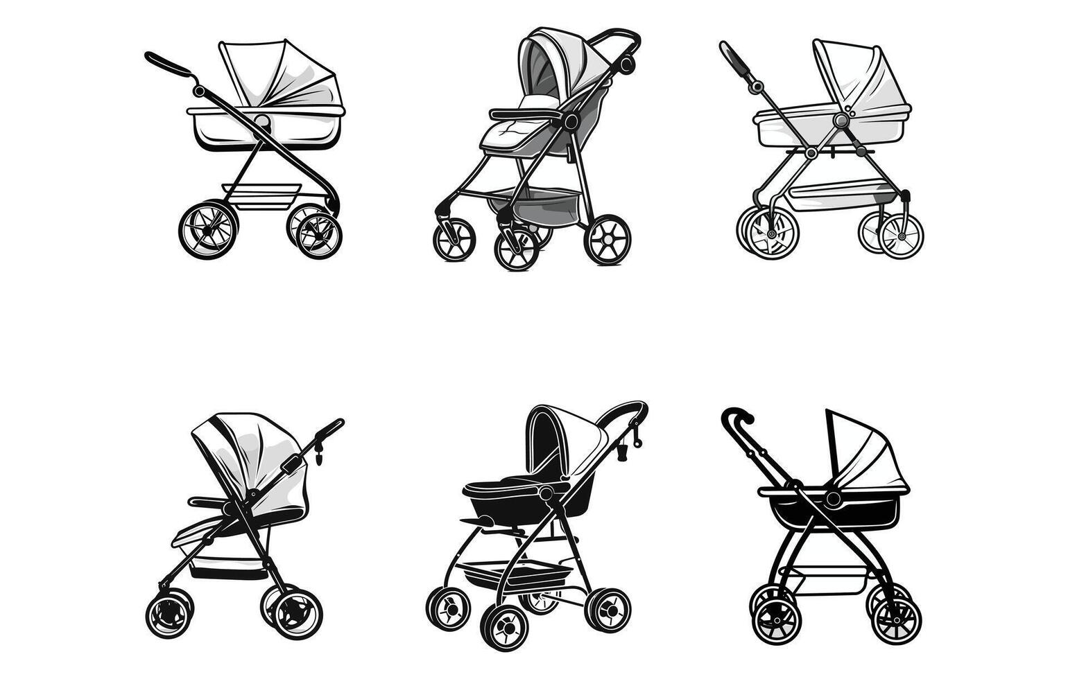 Stroller, carriage vector Silhouette on white background , Newborn Baby Stroller Silhouette