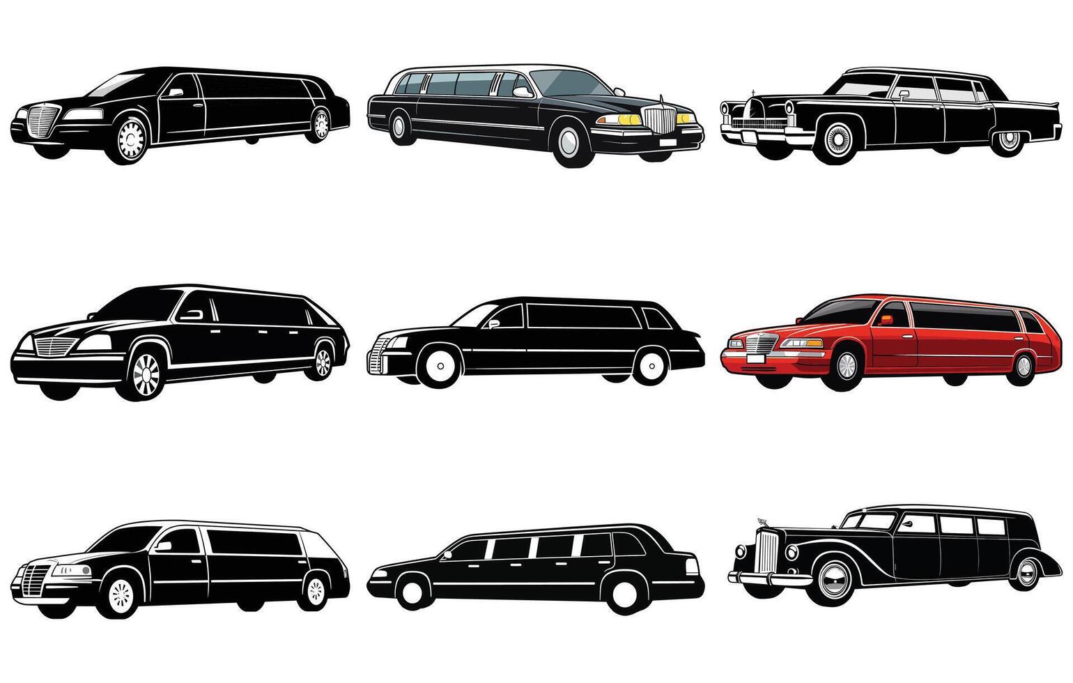 Limousine silhouette on white background.Car icon. Limousine. Black silhouette vector