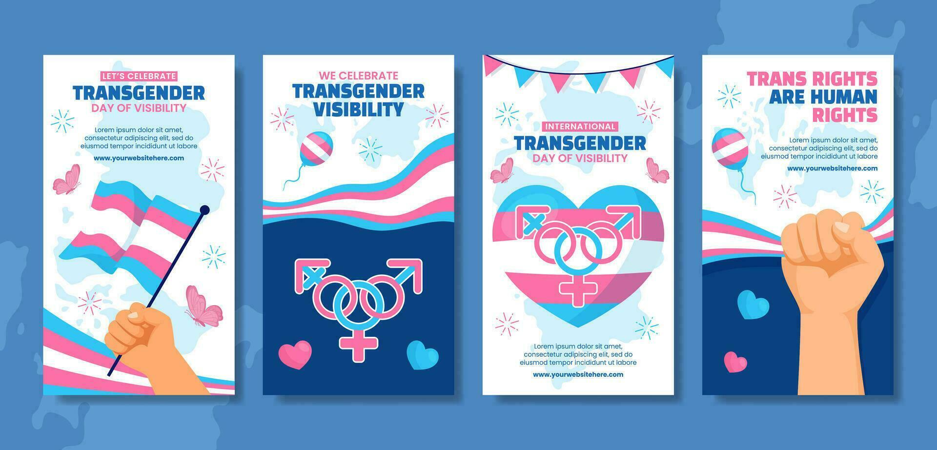 Transgender Day of Visibility Social Media Stories Cartoon Templates Background Illustration vector