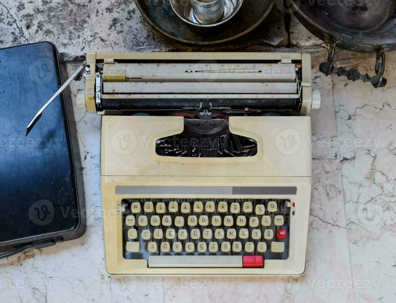 Old typewriter. Old technical photo