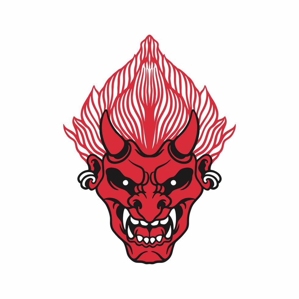 Japanese Red Oni Mask Devil Flat Vector Illustration