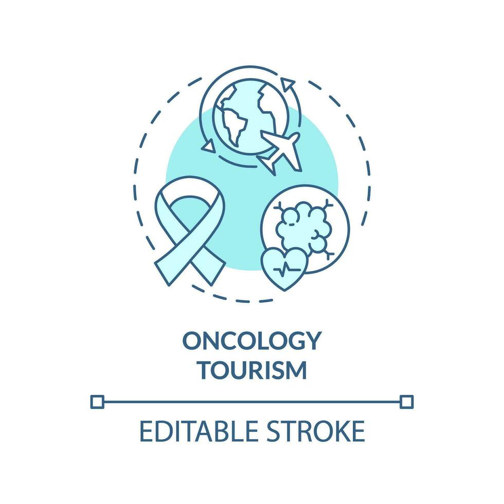 2D editable blue oncology tourism icon, simple isolated monochromatic vector, medical tourism thin line illustration. vector