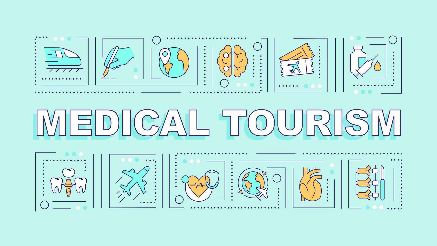 medical tourism text with various thin linear icons concept on blue monochromatic background, editable 2D vector illustration.