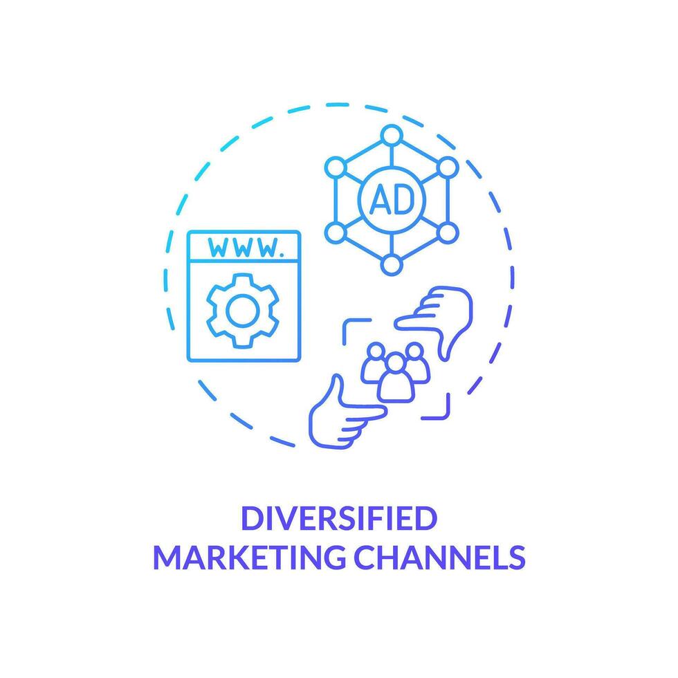 2D gradient diversified marketing channels icon, creative isolated vector, thin line illustration representing agricultural clusters. vector