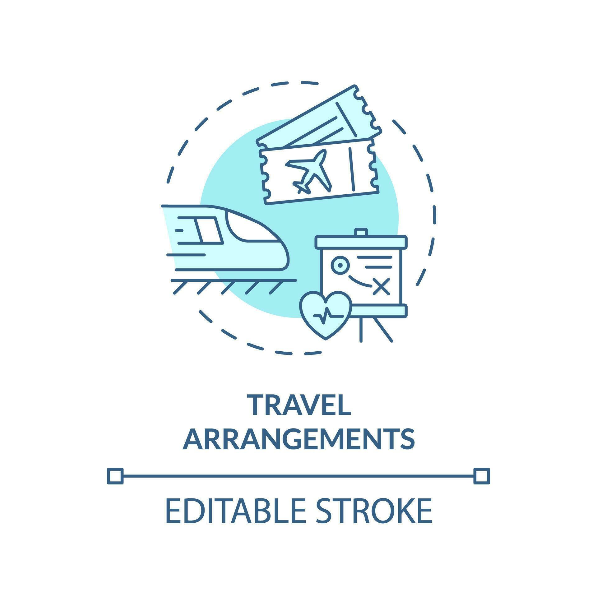 2D editable blue travel arrangements icon, simple isolated