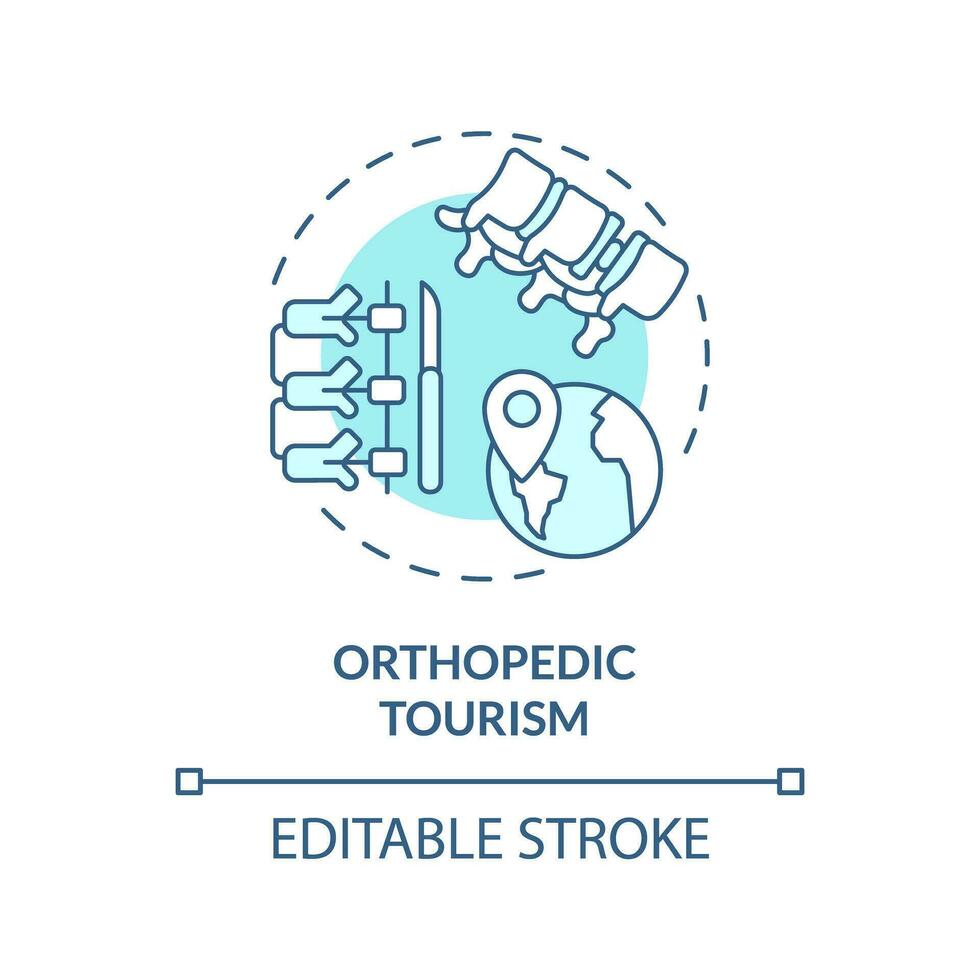 2D editable blue orthopedic tourism icon, simple isolated monochromatic vector, medical tourism thin line illustration. vector