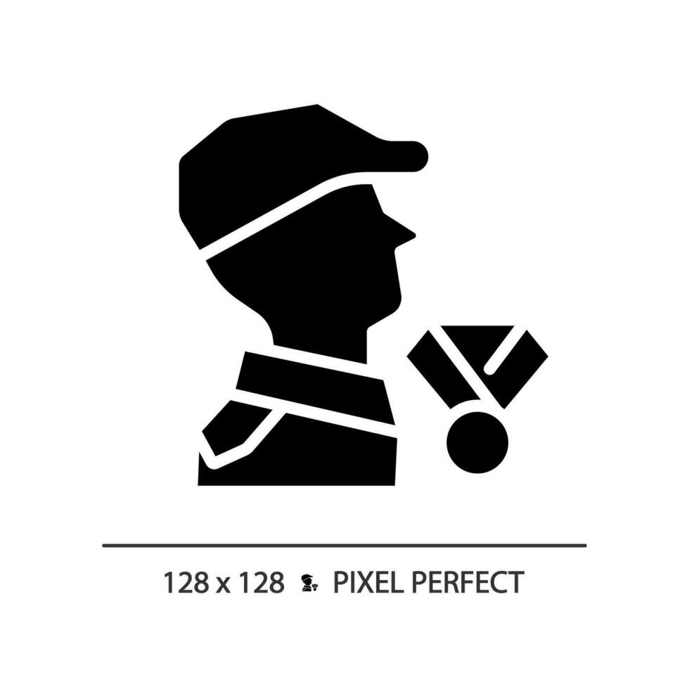 2d píxel Perfecto glifo estilo veteranos guerra icono, aislado vector, plano silueta ilustración representando armas vector