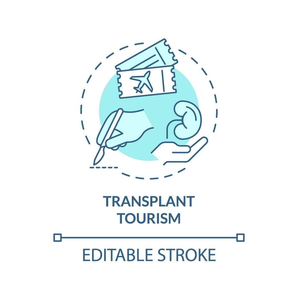 2D editable blue transplant tourism icon, simple isolated monochromatic vector, medical tourism thin line illustration. vector