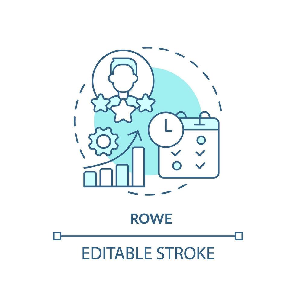 2D editable blue ROWE icon, monochromatic isolated vector, thin line illustration representing workplace trends. vector