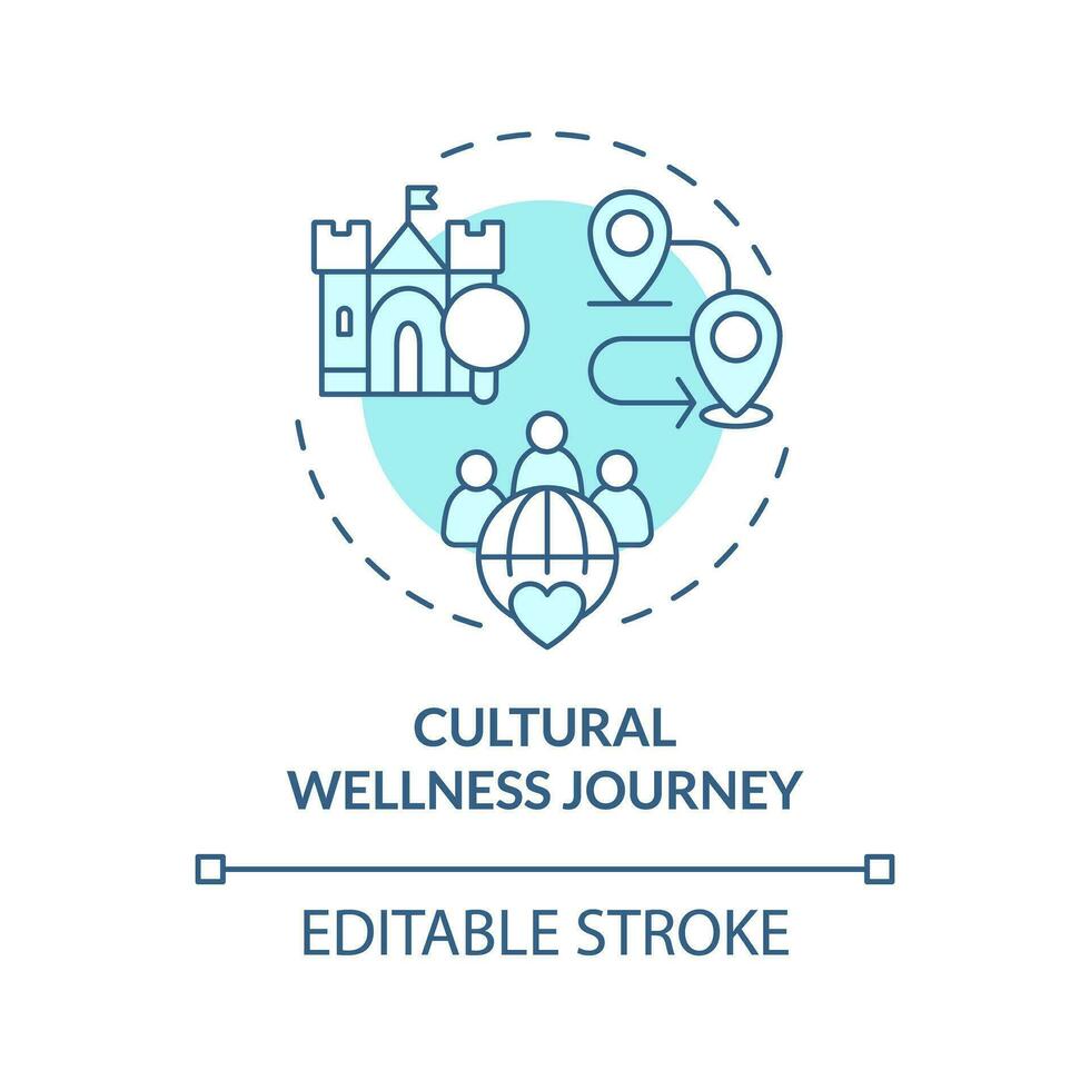 2D editable blue cultural wellness journey icon, simple isolated monochromatic vector, medical tourism thin line illustration. vector