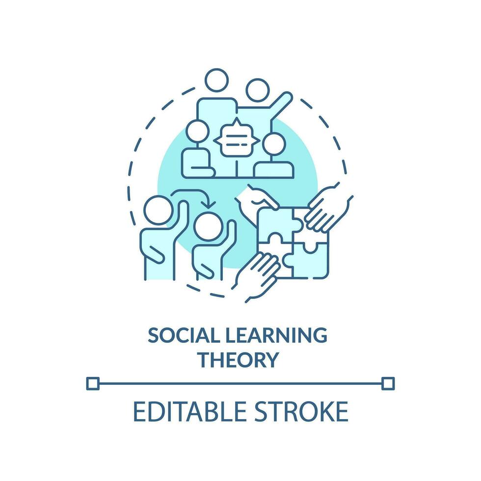 2D editable blue social learning theory icon, simple monochromatic vector, learning theories thin line illustration. vector