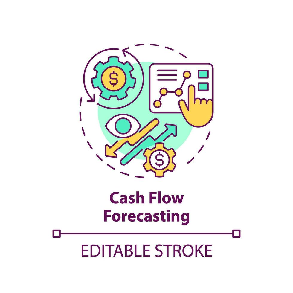 2D editable multicolor cash flow forecasting icon, simple isolated vector, thin line illustration representing cash flow management. vector