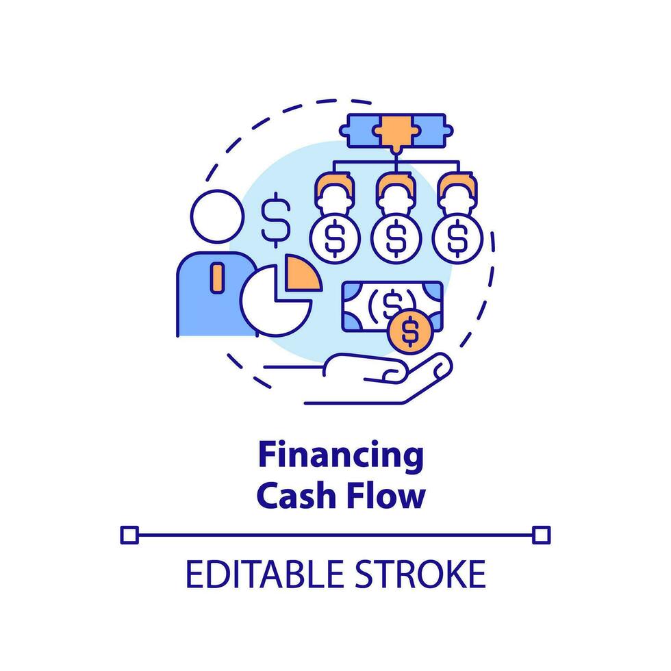 2D editable multicolor financing cash flow icon, simple isolated vector, thin line illustration representing cash flow management. vector