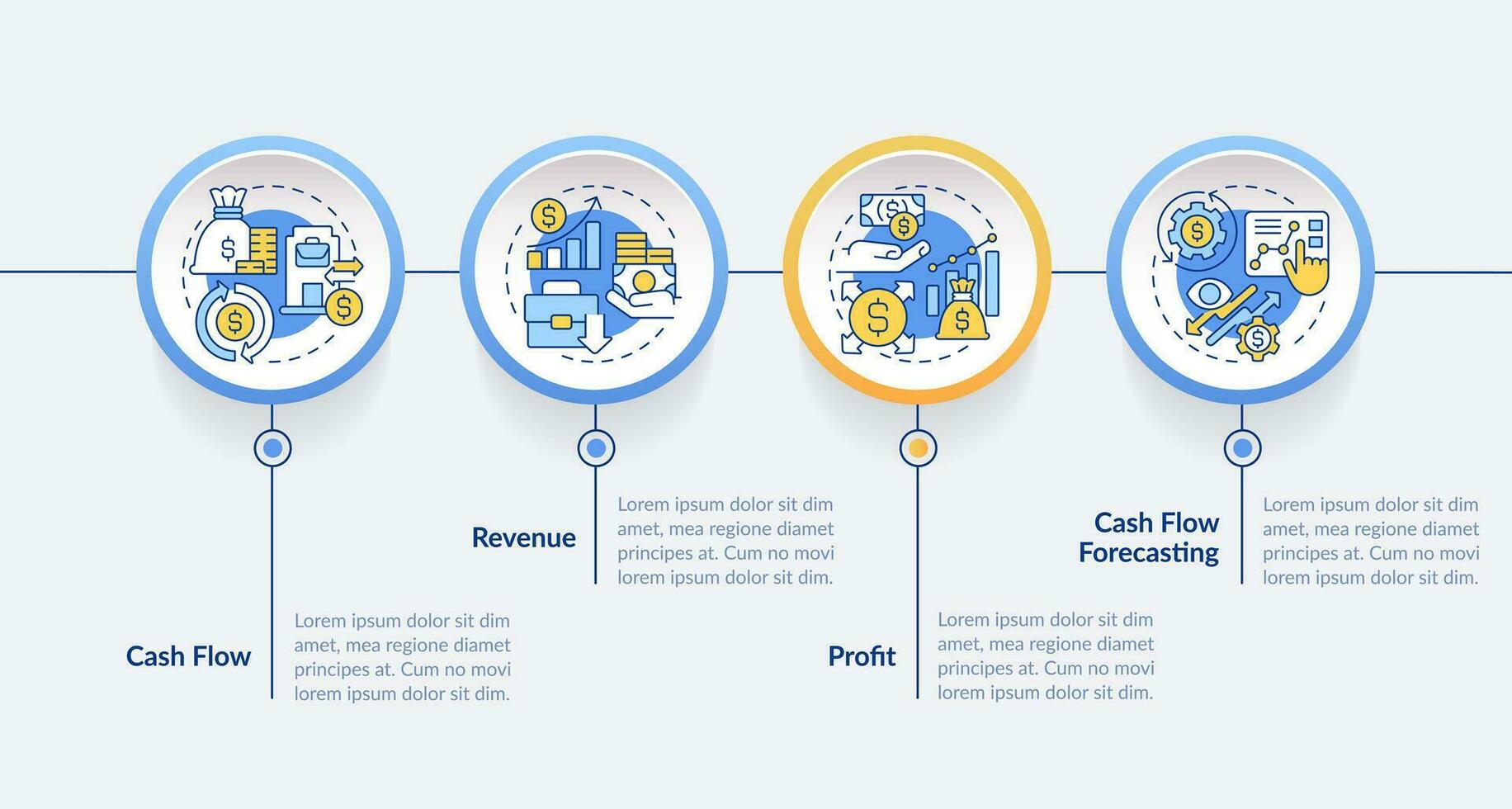 2D cash flow vector infographics template with creative thin line icons, data visualization with 4 steps, multicolor process timeline chart.