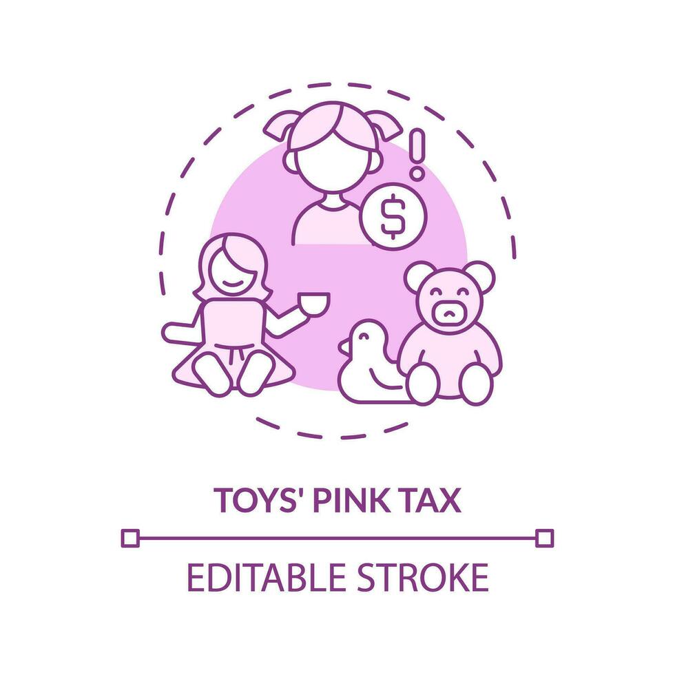 2D editable pink tax on toy icon, isolated monochromatic vector, thin line illustration representing pink tax. vector