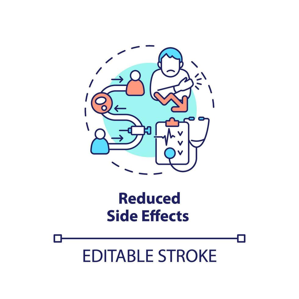 2D editable multicolor reduced side effects icon, simple isolated vector, thin line illustration representing cell therapy. vector