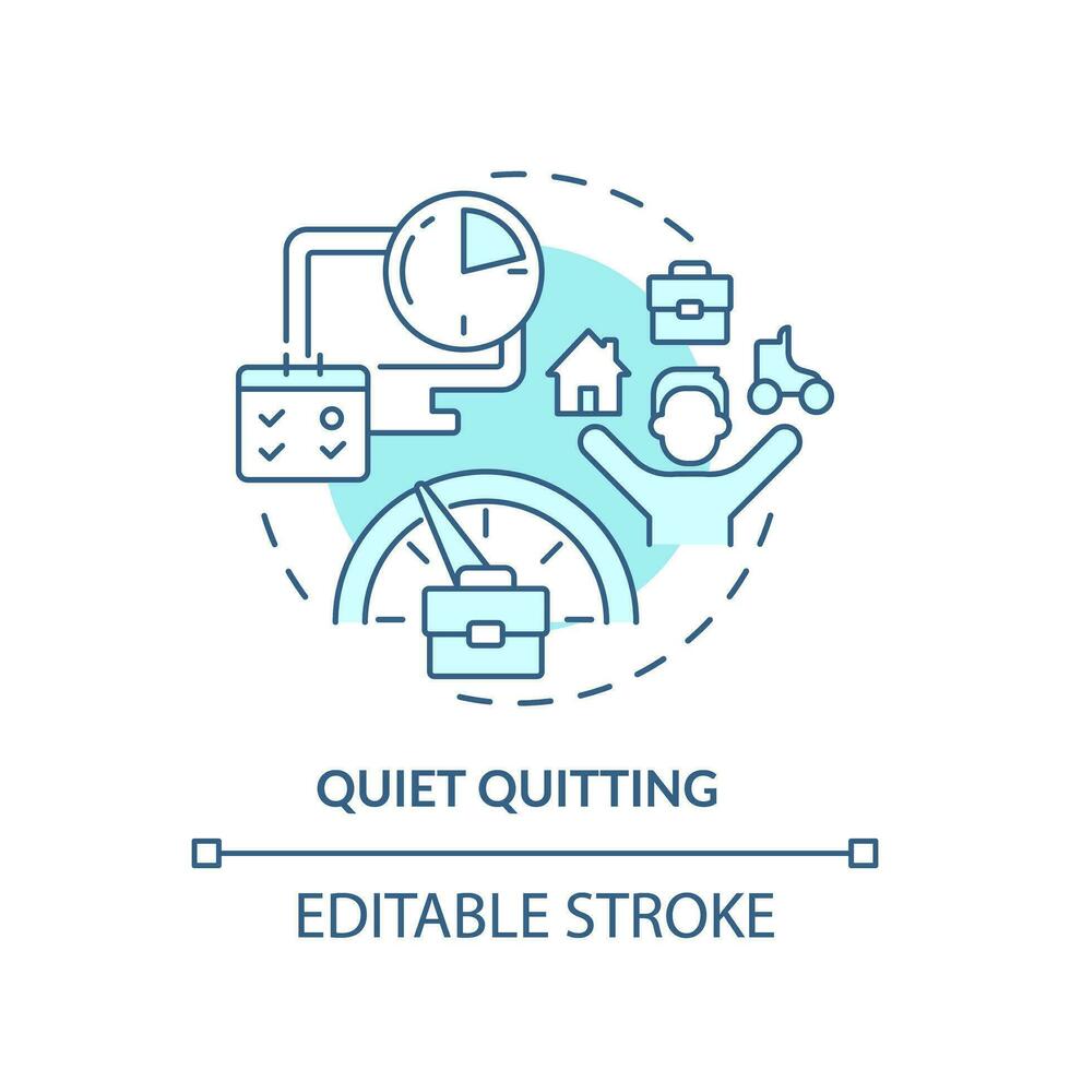 2D editable blue quiet quitting icon, monochromatic isolated vector, thin line illustration representing workplace trends. vector