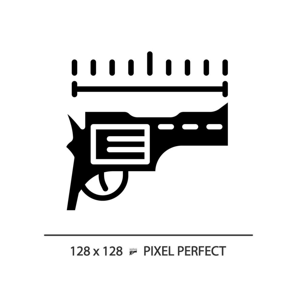 2D pixel perfect glyph style barrel length icon, isolated vector, flat silhouette illustration representing weapons. vector