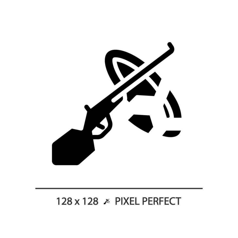 2D pixel perfect glyph style clay pigeon icon, isolated vector, flat silhouette illustration representing weapons. vector