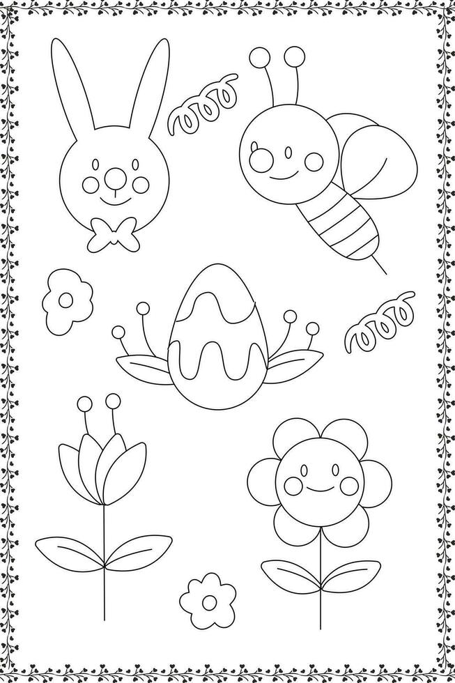 cute elements printable Coloring page Black outline for kids vector